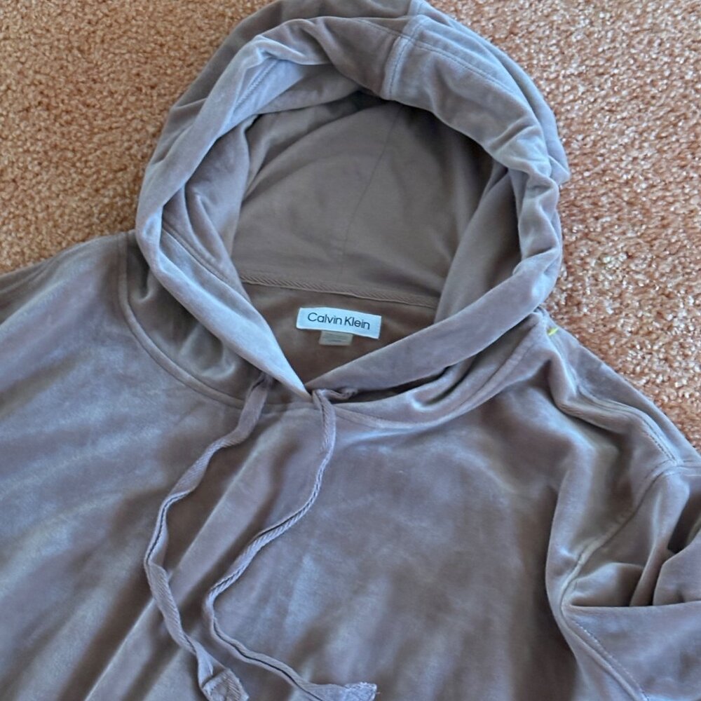 Like New Calvin Klein Velour Hooded Sweatshirt Mini Dress Brown L - Picture 3 of 12